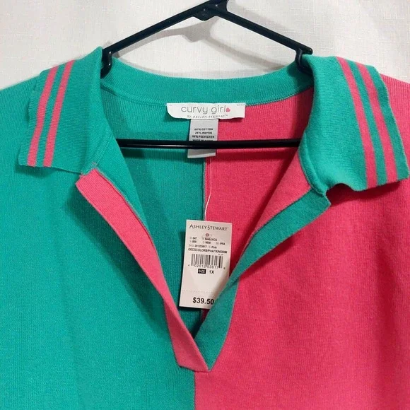 Curvy Girl by Ashley Stewart 1X Cropped Sweater V Neck Sleeveless Tight Knit NEW - Picture 2 of 9